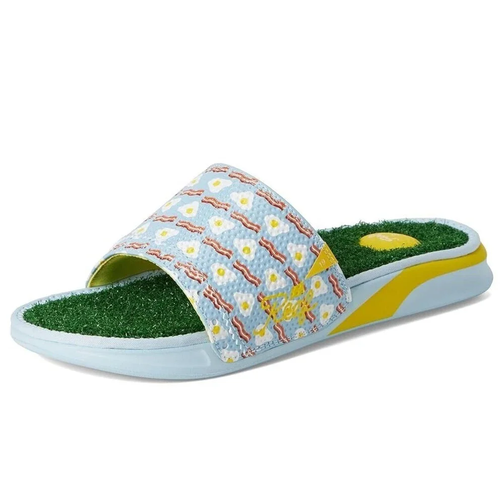 Reef Mulligan Sandals Men's US 8 Blue Leather Round Toe Slip-On Slide VER727